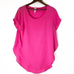 Chocolate Hot Pink Womens Size medium large flowy short sleeve blouse barbiecore
